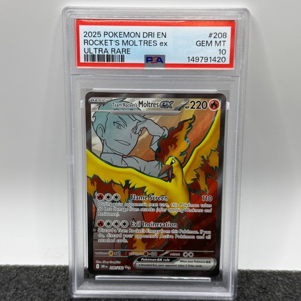 2025 Pokemon DRI EN Team Rocket's Moltres ex 208/182 Ultra Rare PSA 10 Gem Mint